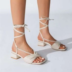SHEIN Faux Pearl Decor Ballerina Tie Chunky Sandals